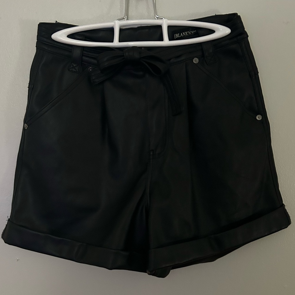 BlankNYC Black Vegan Leather High Rise Tie Waist Shorts Size 27/4